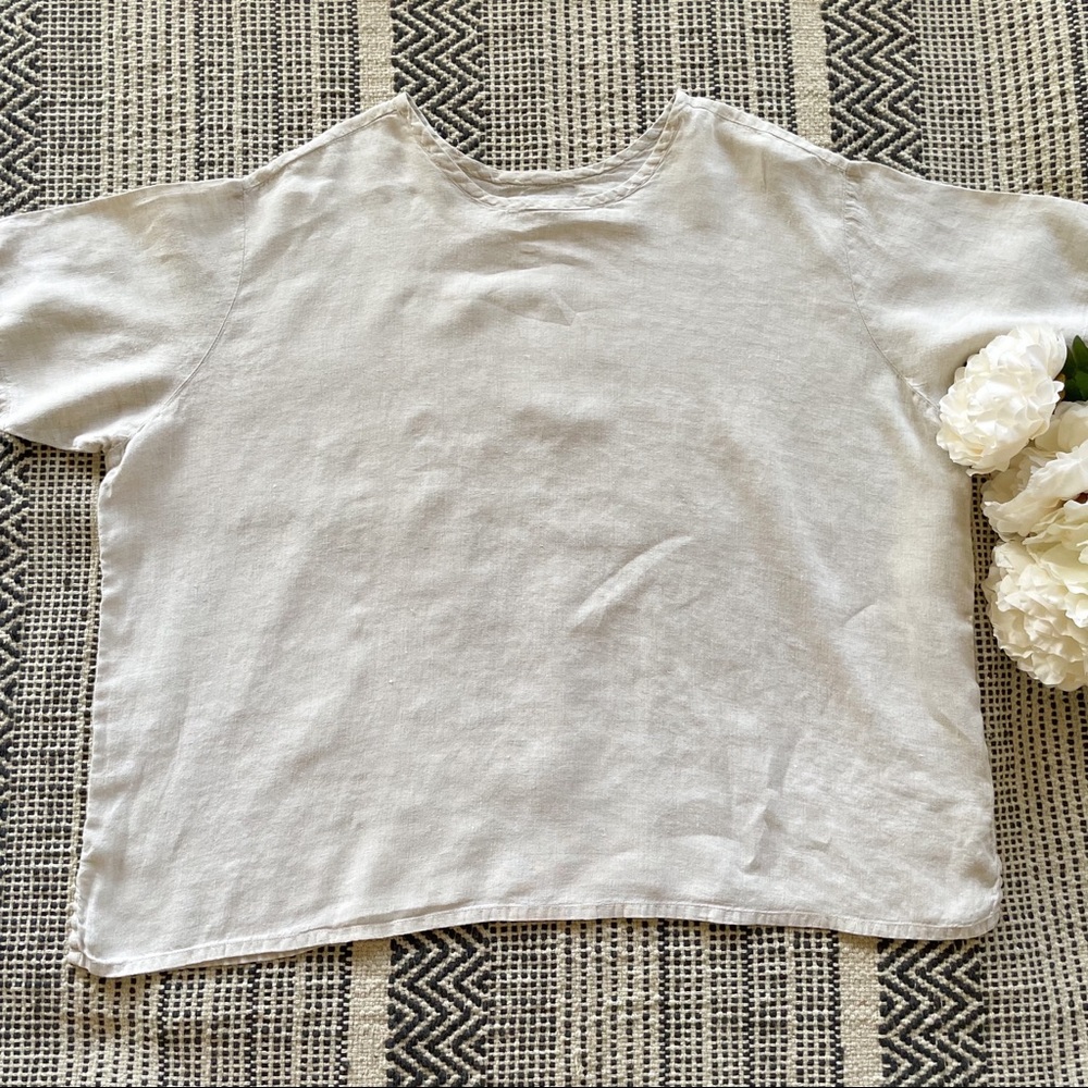 Flax Top Linen Lagenlook Short Sleeved Shirt Tan L